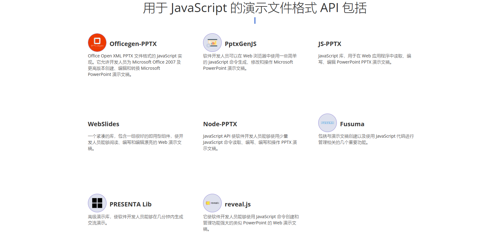 用于 JavaScript 的演示文件格式 API 包括